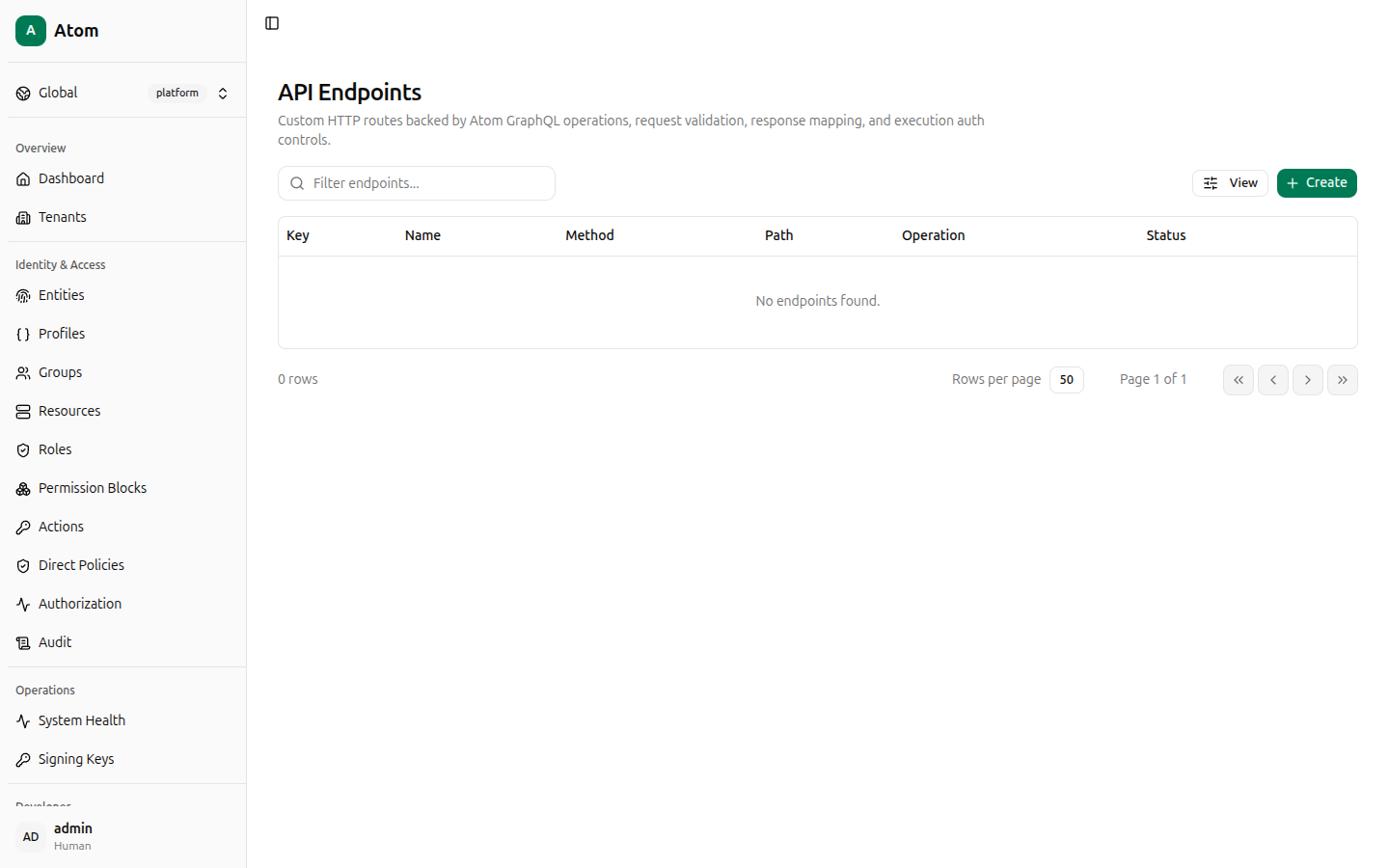 Endpoints list, empty
