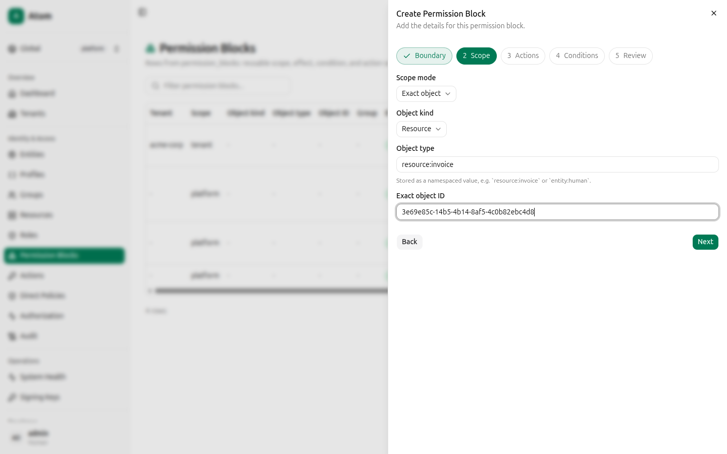 Scope step filled in for an exact resource