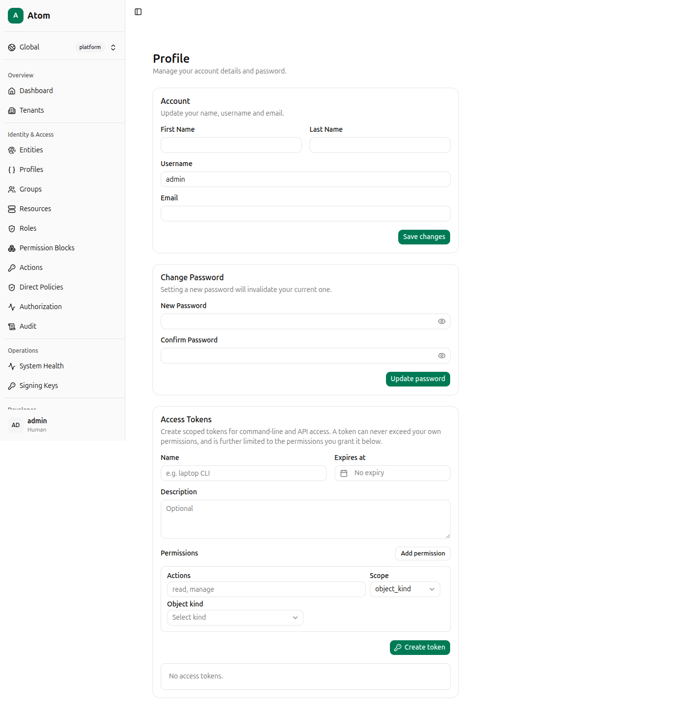 Profile page