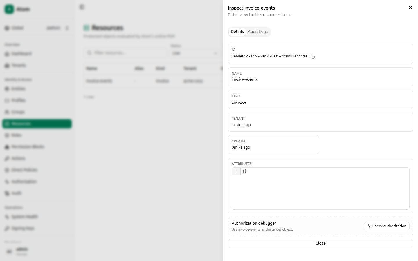 Resource inspect view