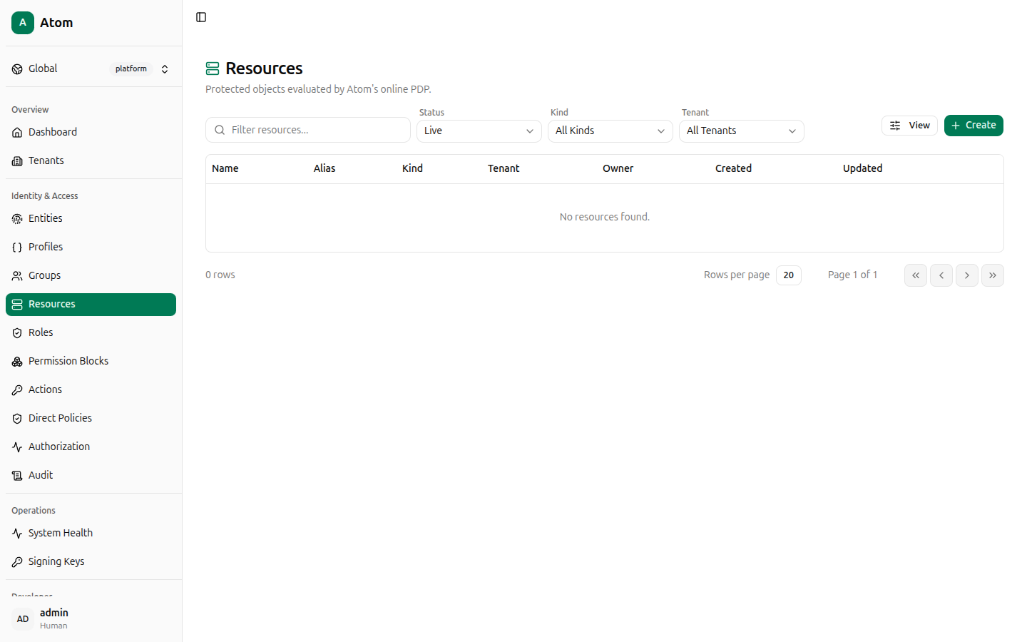 Resources list, empty
