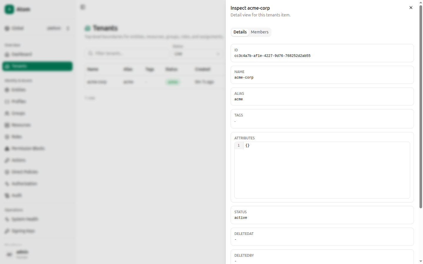 Tenant inspect, Details tab